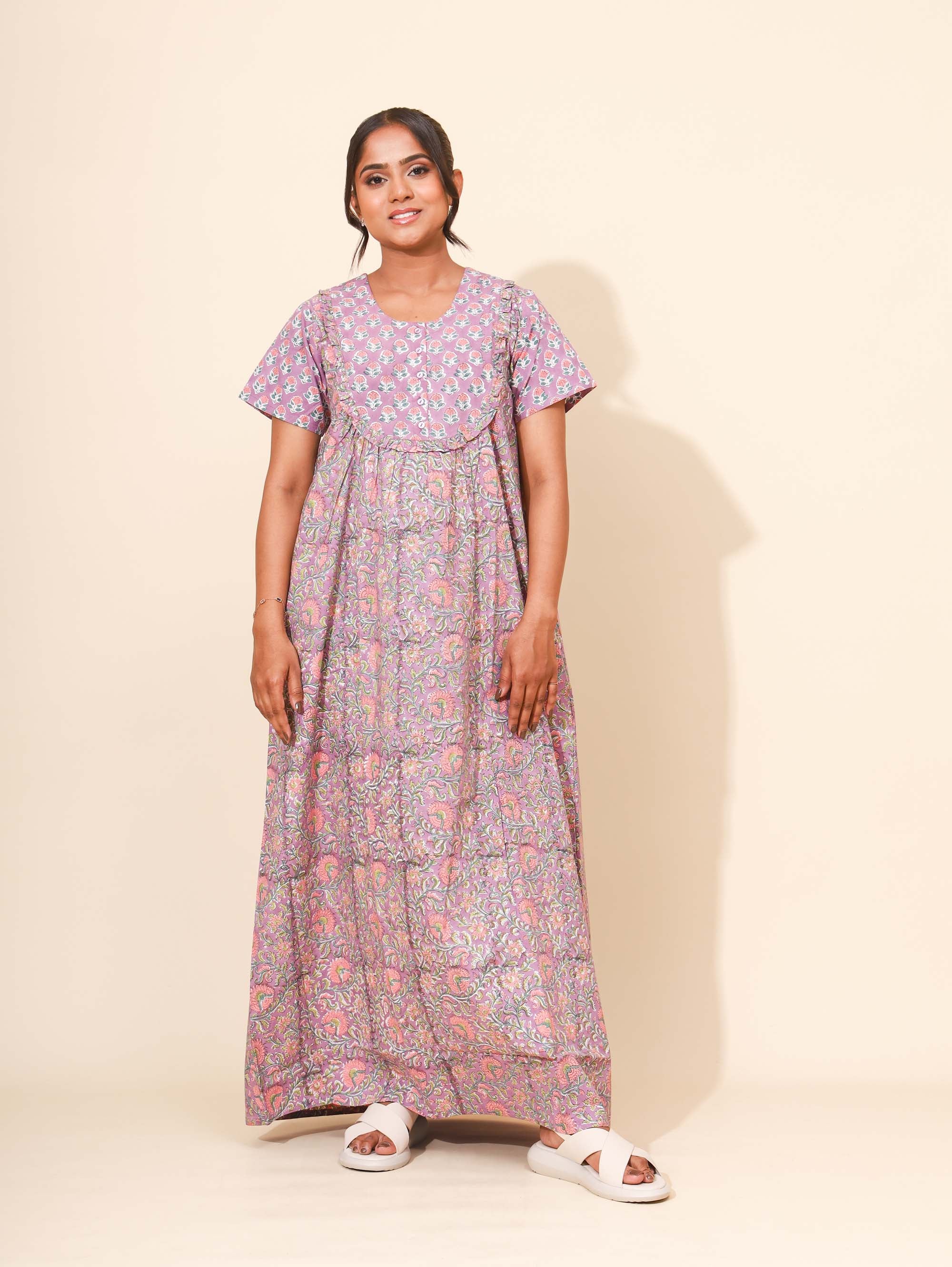 Sprint Orchid Maxi – Soft Stylish Floral Cotton Dress Yellow Bloom