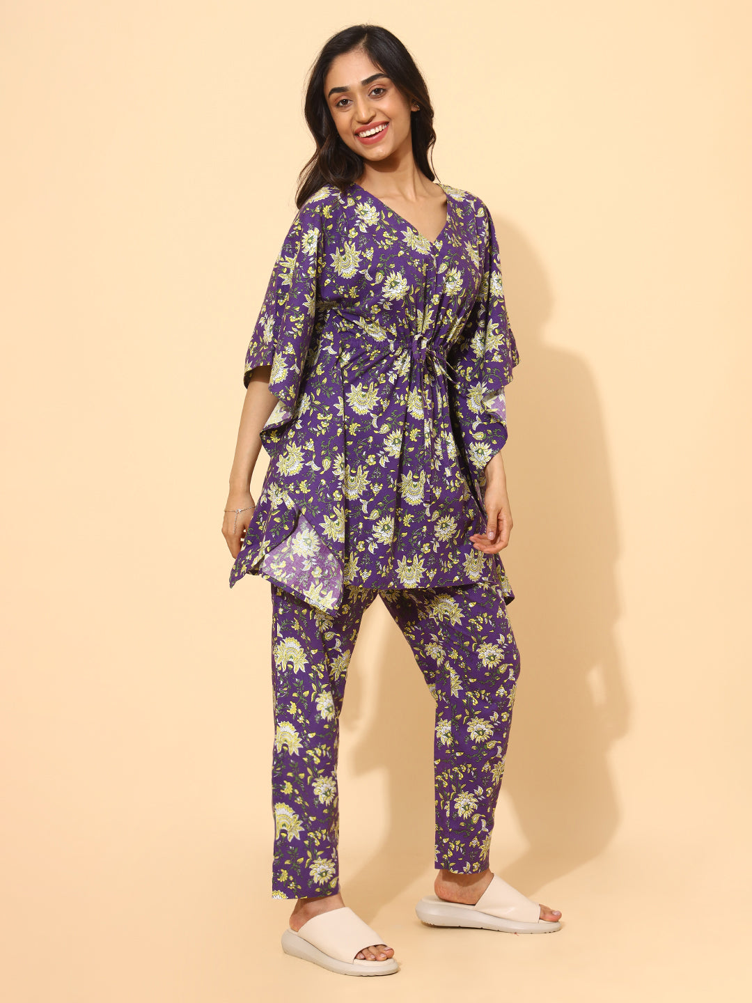 Yellow Bloom Blue Blossom Co ord Pant Set for Women | Pyjama and Top | Blue with Flower Print| Work from Home Wear | Night Wear | Elegant Style | Hostels/PGs Wear | Lounge Dress| Pure Cotton