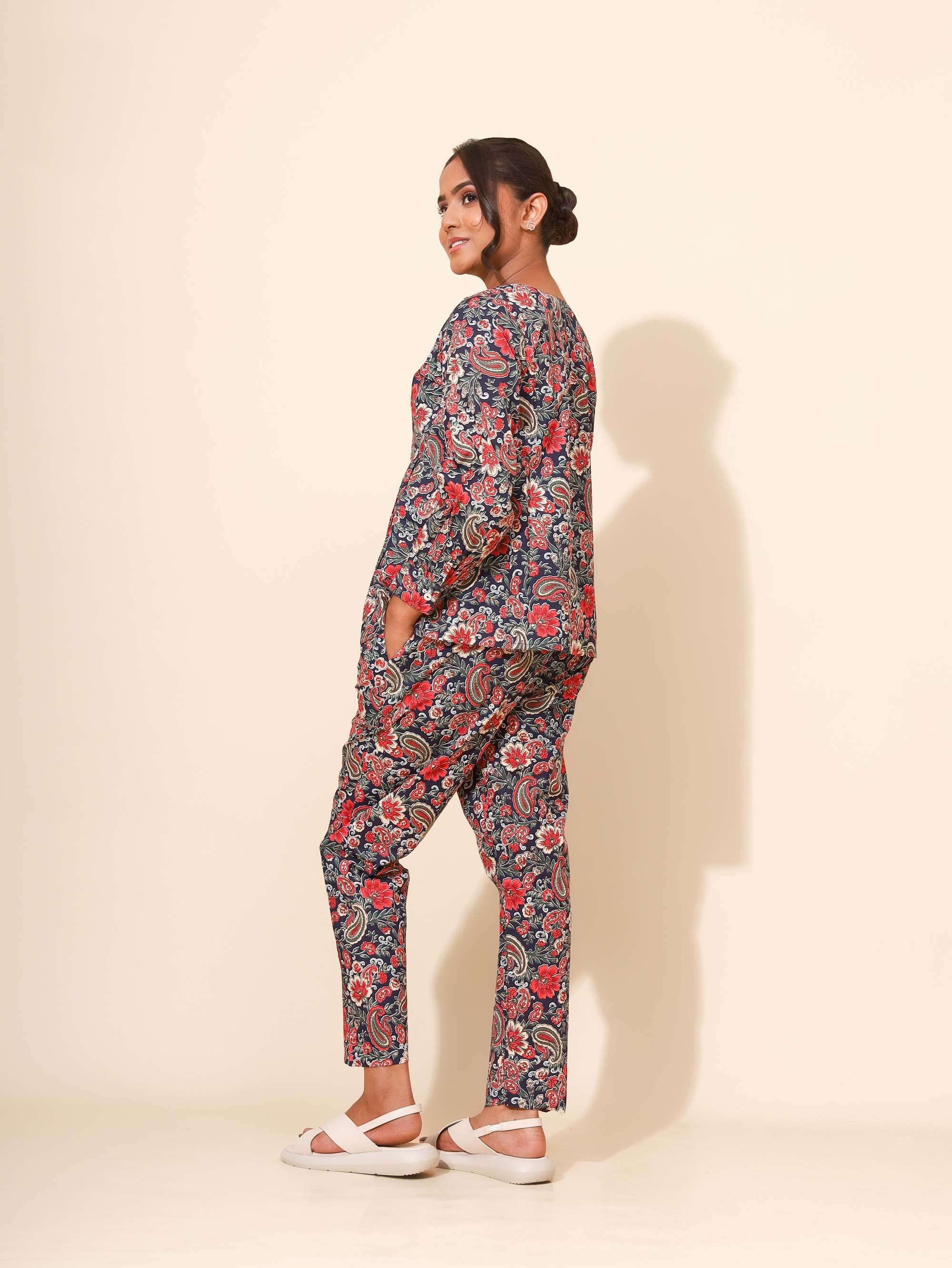 Yellow Bloom Mystic Paisley Co ord Pant Set for Women | Pyjama and Top | Multicolor with Paisley Print| Work from Home Wear | Night Wear | Elegant Style | Hostels/PGs Wear | Lounge Dress| Pure Cotton