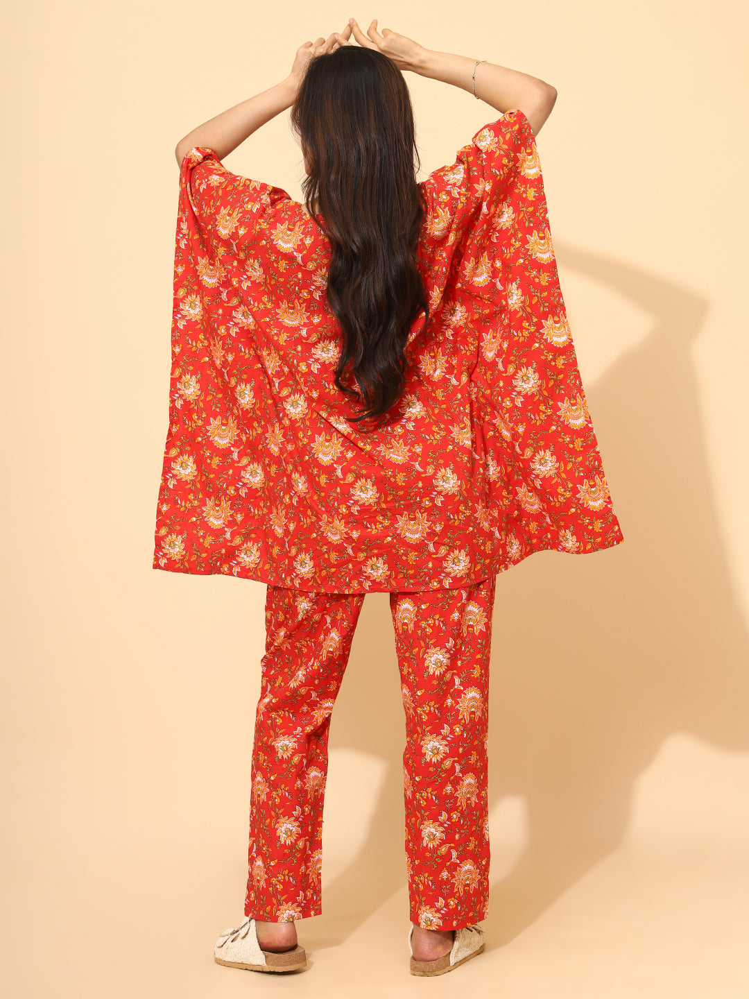 Yellow Bloom Scarlet Bloom Co ord Pant Set for Women | Pyjama and Top | Red with Flower Print| Work from Home Wear | Night Wear | ravel Wear | Hostels/PGs Wear | Lounge Dress| Pure Cotton