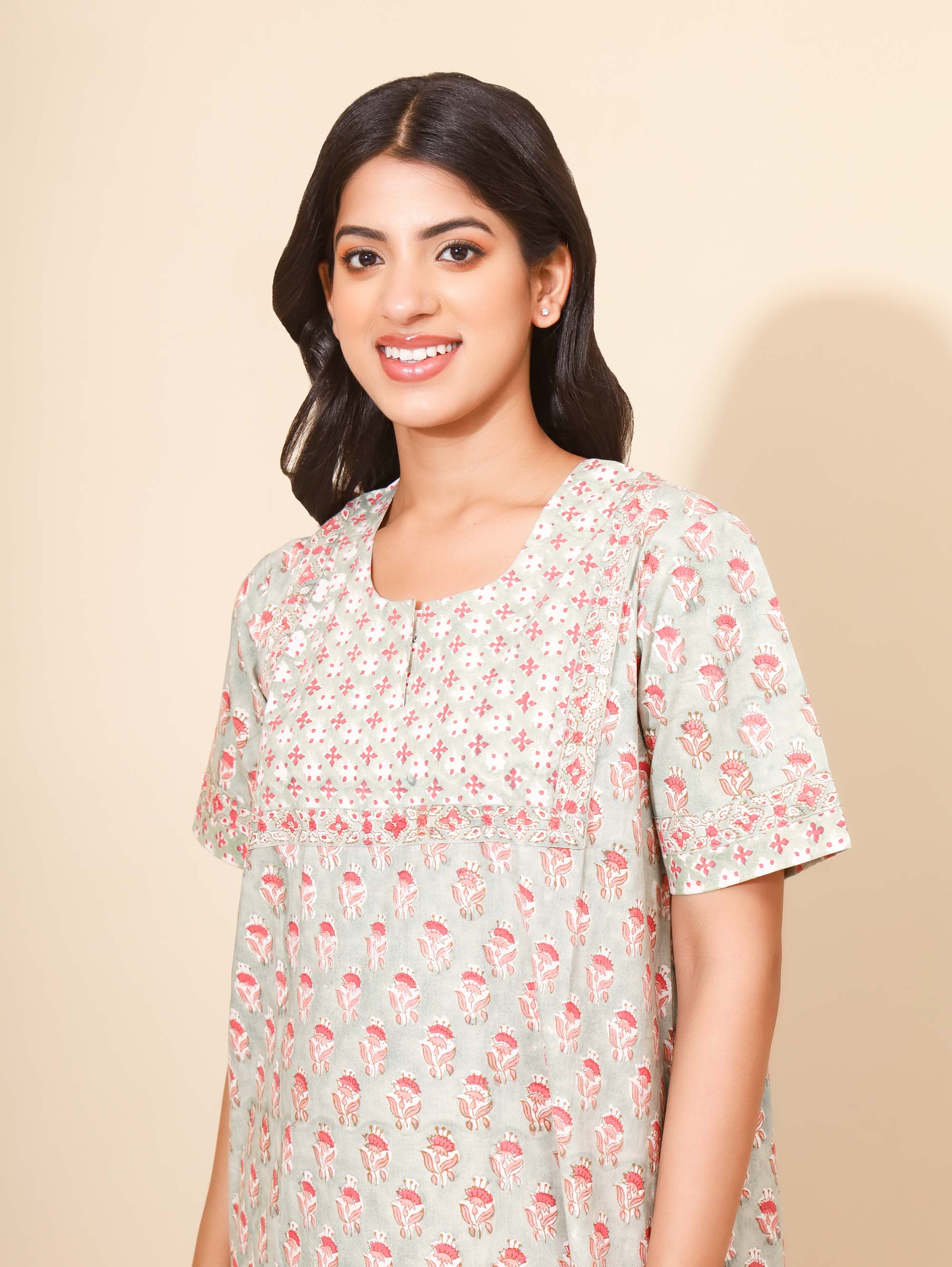 Yellow Bloom Emerald Blossoms Nighties for Women | Maxi Dress | Green & Red | Comfortable Daily Wear | Home Wear | Travel Wear | Ankle Length | Stylish Nighty | Lounge Wear | Pure Cotton