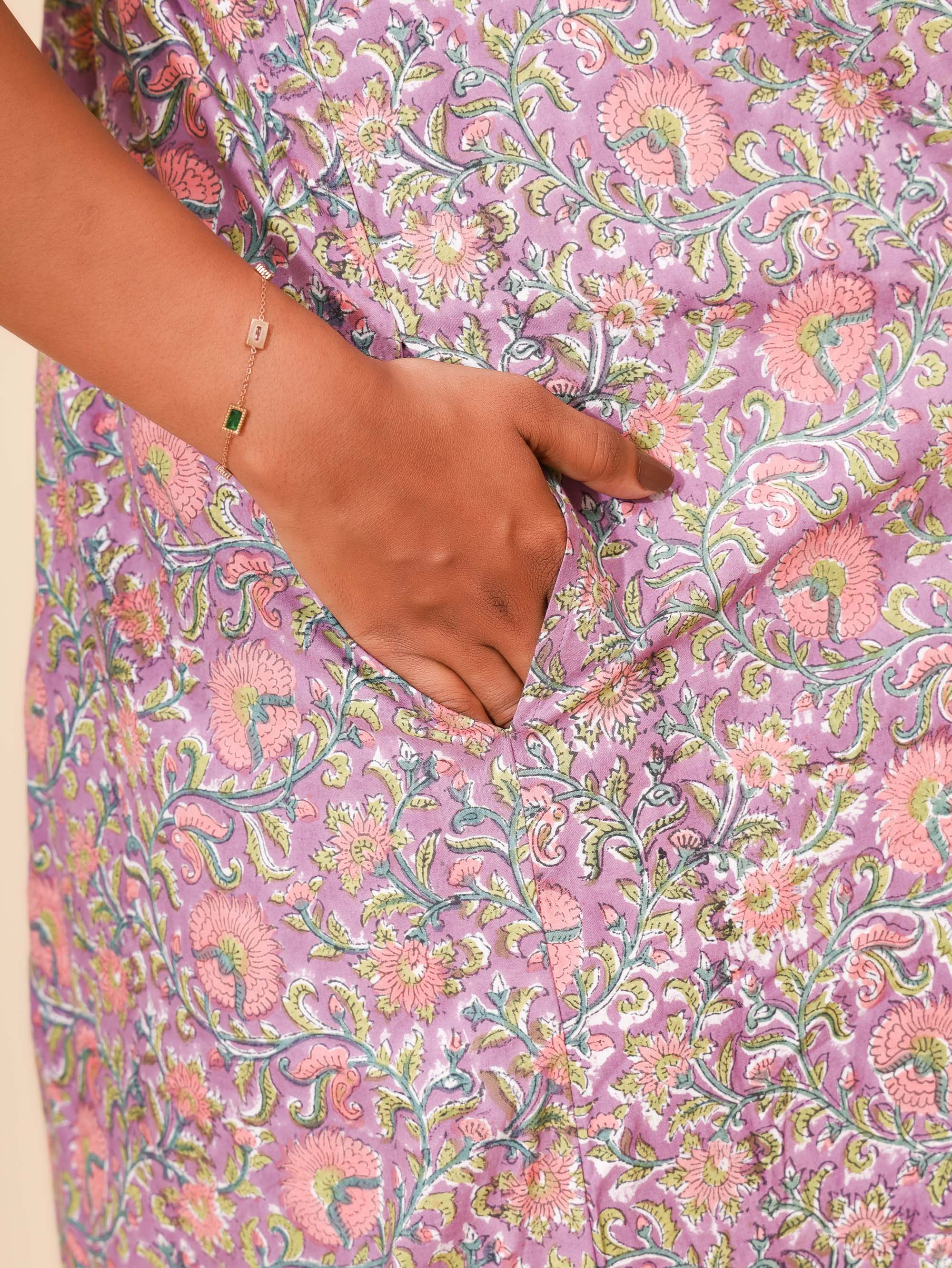 Yellow Bloom Sprint Orchid Nighties for Women | Maxi Dress | Purple and Pink | Floral Print | All-day Wear | Nightgown | Ankle Length | Family Wear | Stylish and Versatile | Pure Cotton