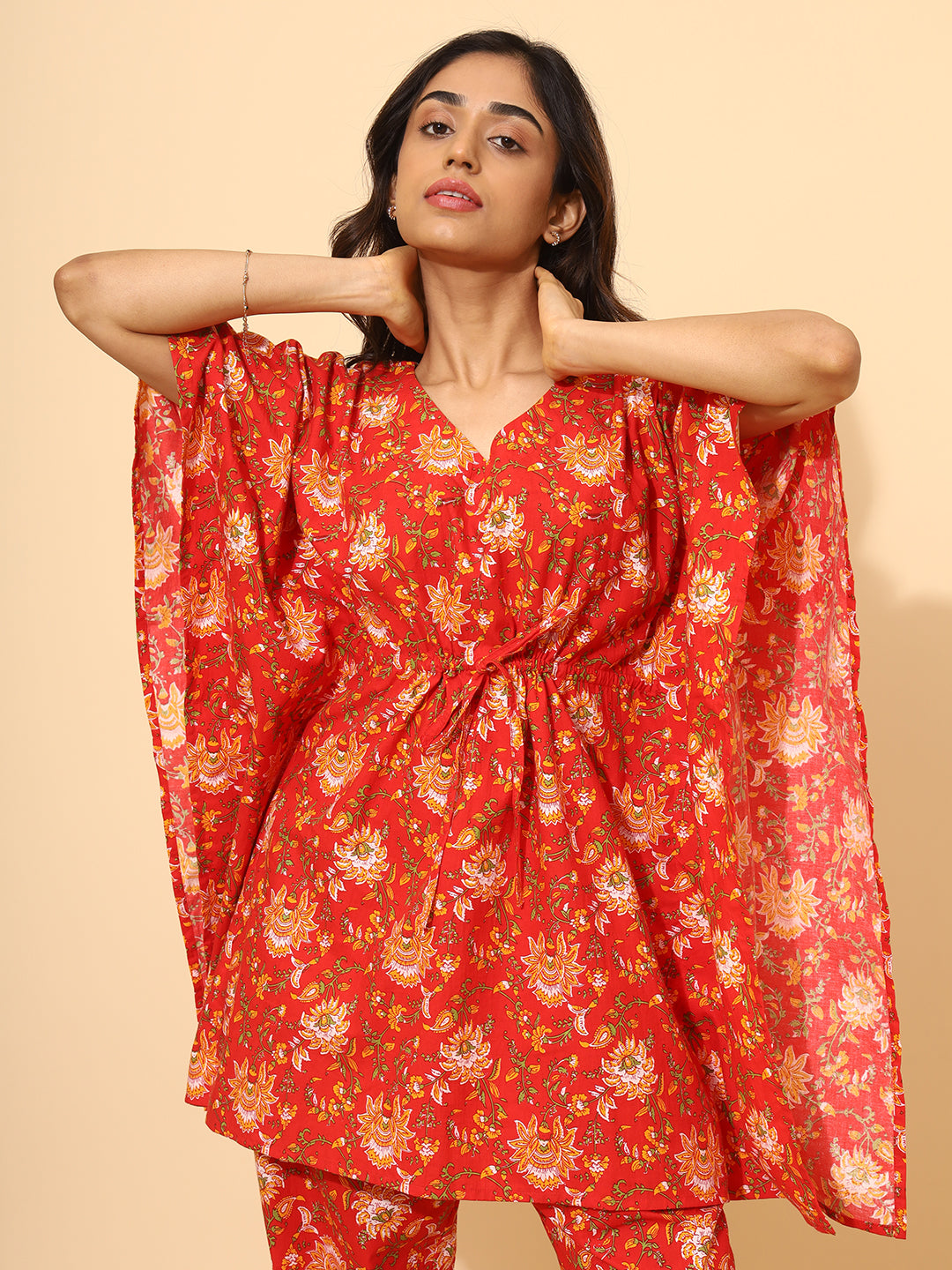 Yellow Bloom Scarlet Bloom Co ord Pant Set for Women | Pyjama and Top | Red with Flower Print| Work from Home Wear | Night Wear | ravel Wear | Hostels/PGs Wear | Lounge Dress| Pure Cotton