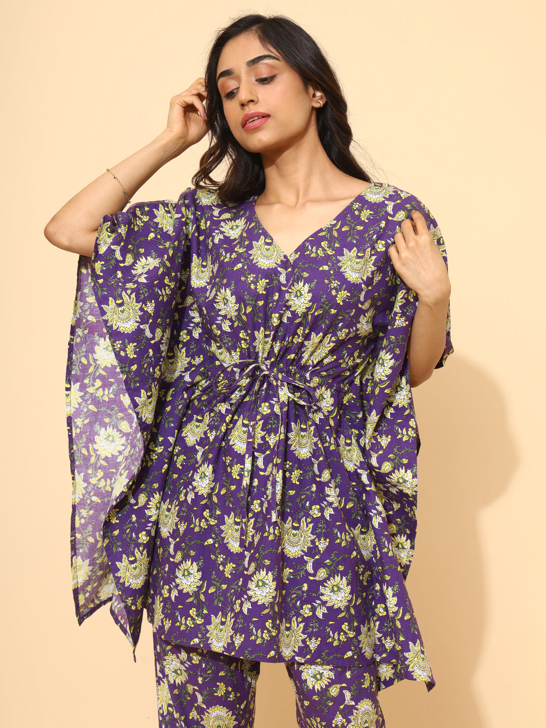 Yellow Bloom Blue Blossom Co ord Pant Set for Women | Pyjama and Top | Blue with Flower Print| Work from Home Wear | Night Wear | Elegant Style | Hostels/PGs Wear | Lounge Dress| Pure Cotton
