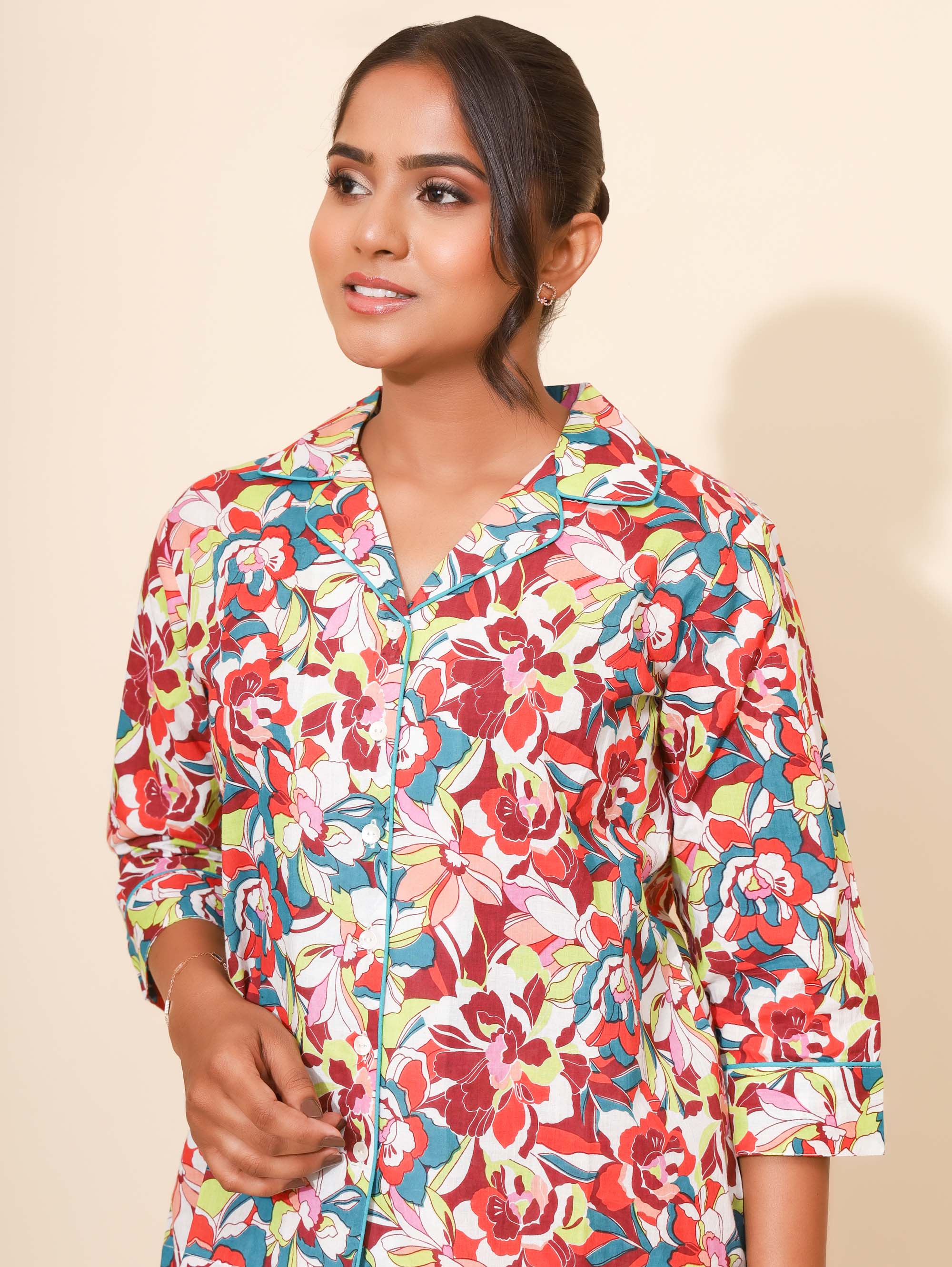 Yellow Bloom Rainbow Dream Co ord Pant Set for Women | Pyjama and Top | Multicolor with Flower Print| Travel Wear| Picnic Wear | Hostels/PGs Dress | Work-to-Sleep Wear | Pure Cotton