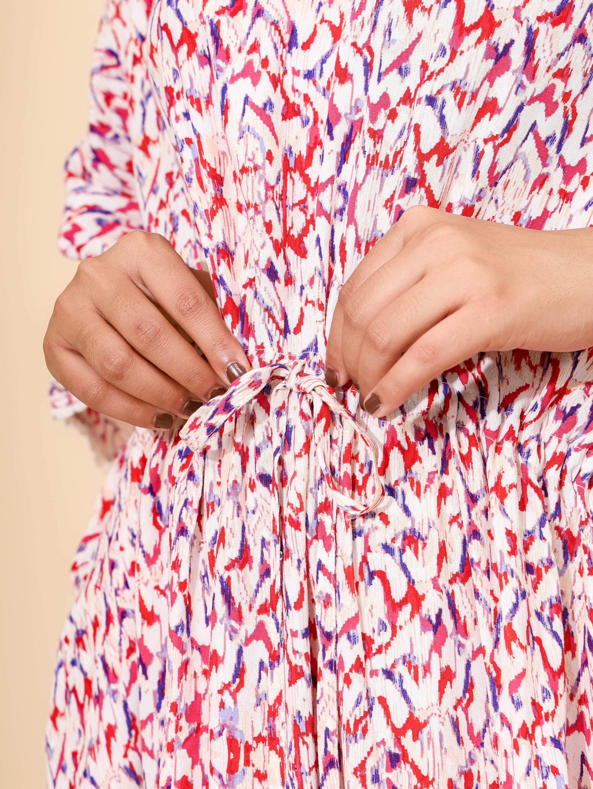 Yellow Bloom Royal Rose Kaftan Nighties for Women | Maxi Dress | Pink and White | Abstract Print with Lace | Daily Wear | Ankle Length | Work from Home Wear | Lounge Nighty | Beach Cover-up | Viscose