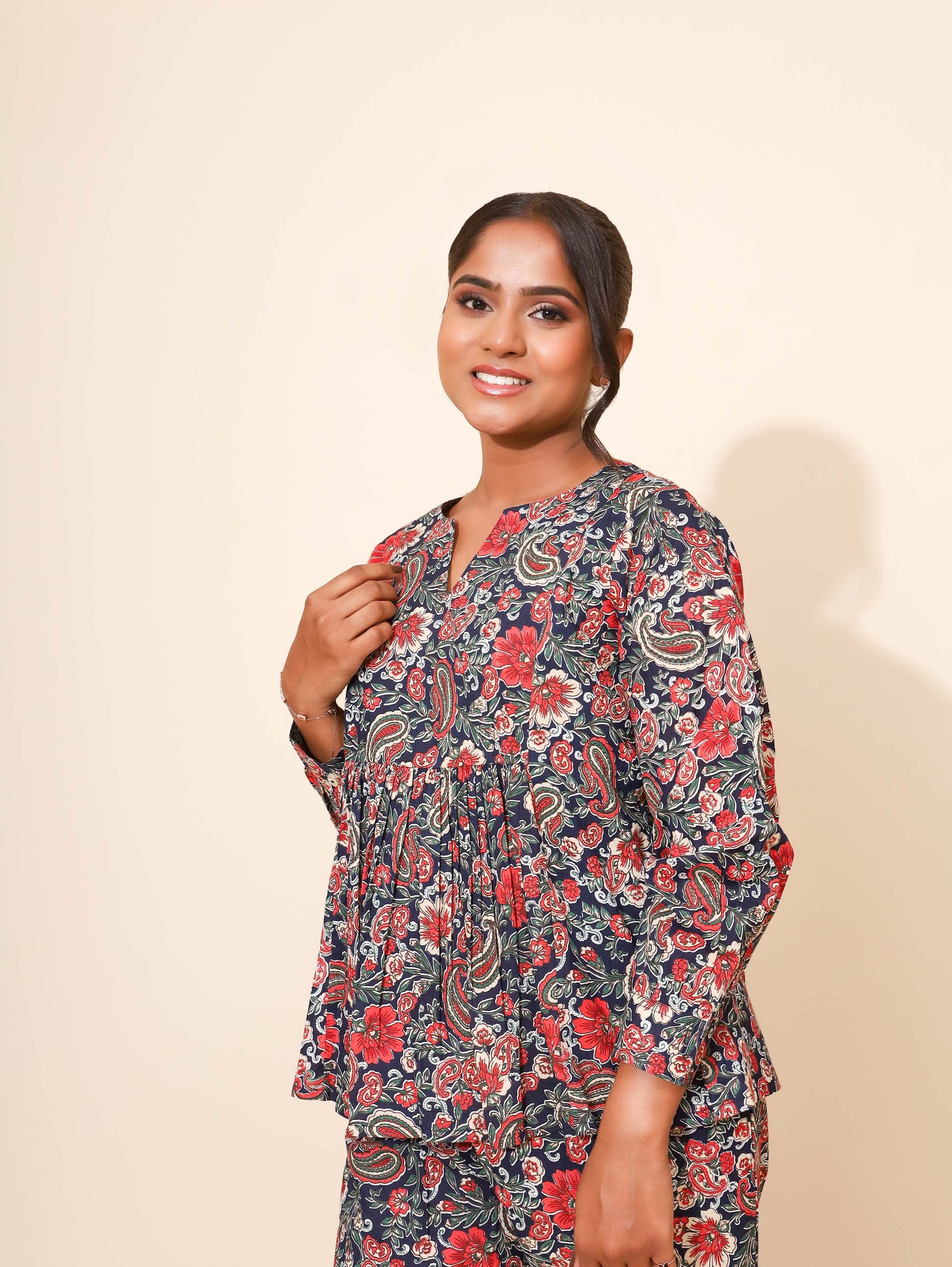 Yellow Bloom Mystic Paisley Co ord Pant Set for Women | Pyjama and Top | Multicolor with Paisley Print| Work from Home Wear | Night Wear | Elegant Style | Hostels/PGs Wear | Lounge Dress| Pure Cotton
